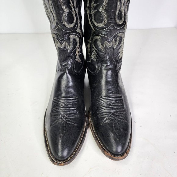 TONY LAMA Style 2923 Mens Size 13AA Black Leather Longhorn Cowboy Western Boots - Picture 8 of 16